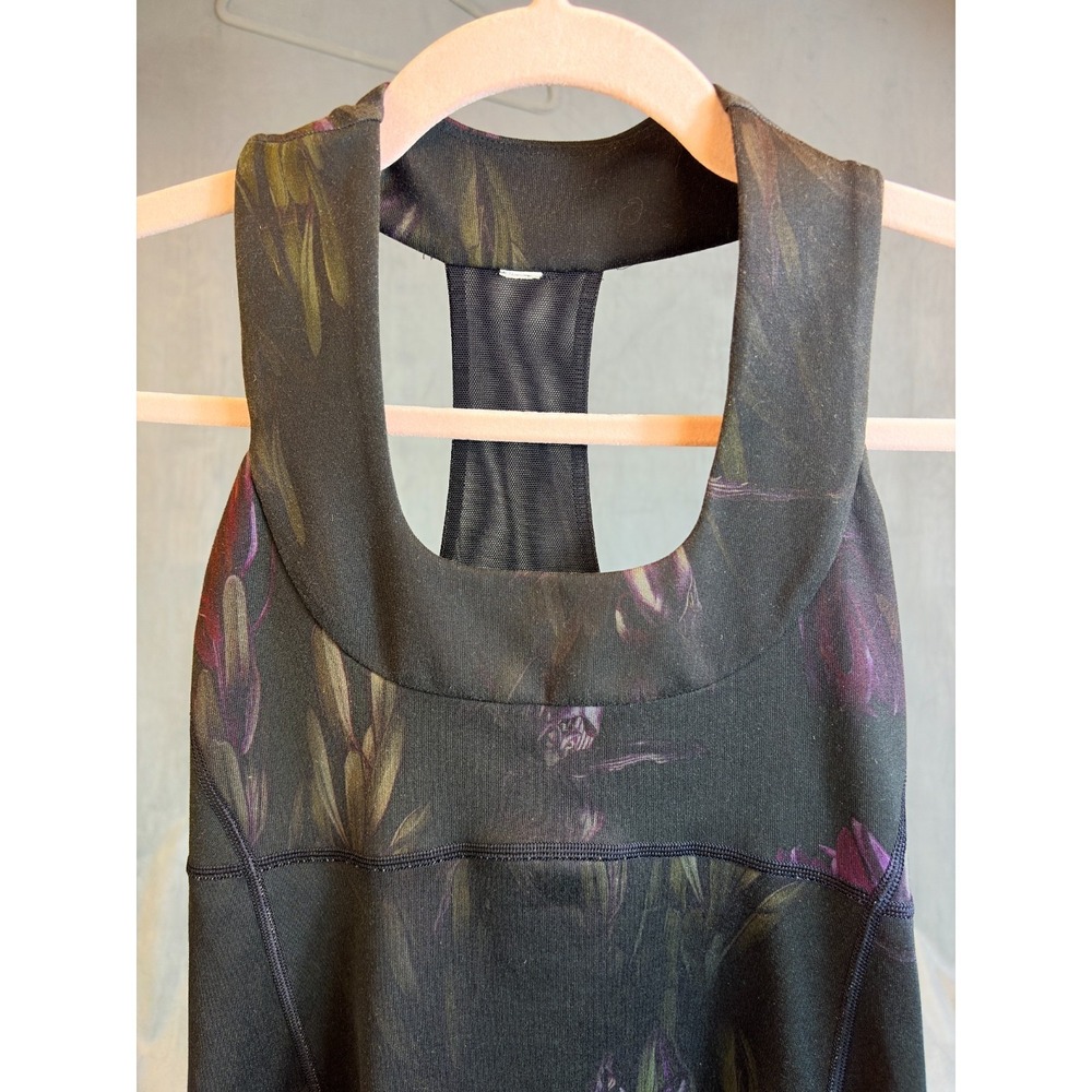Lululemon Scoop Neck Tank Midnight Iris Black Floral Workout Top Racerback 4‎